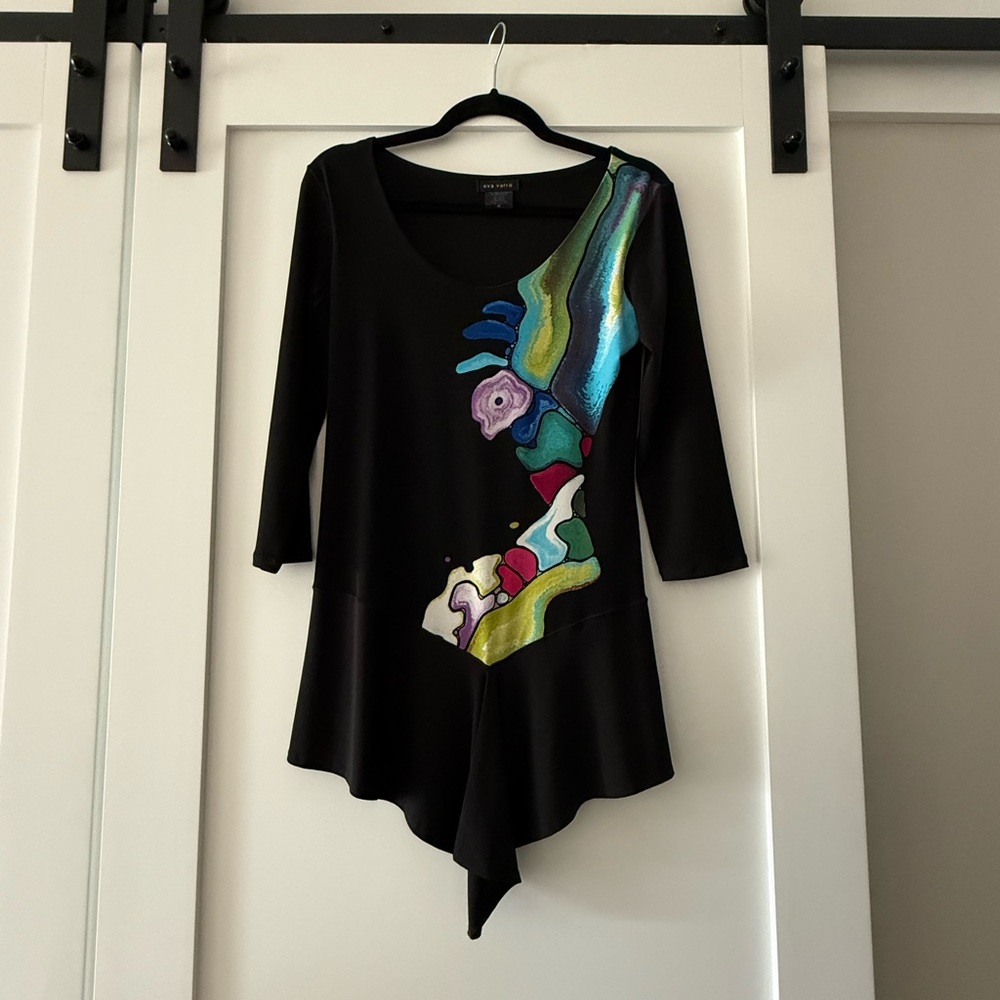 Eva Varro Black Tunic with Vibrant Design